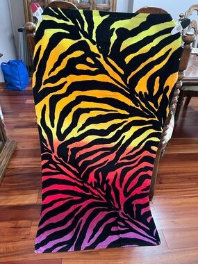 Gradient Zebra Print Beach Towel - Yellow Orange Pink Purple